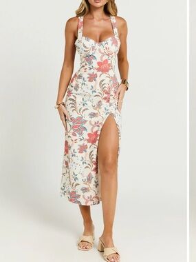 aluna midi dress Costa Aluna Mesh Tropical Print Midi Dress Green